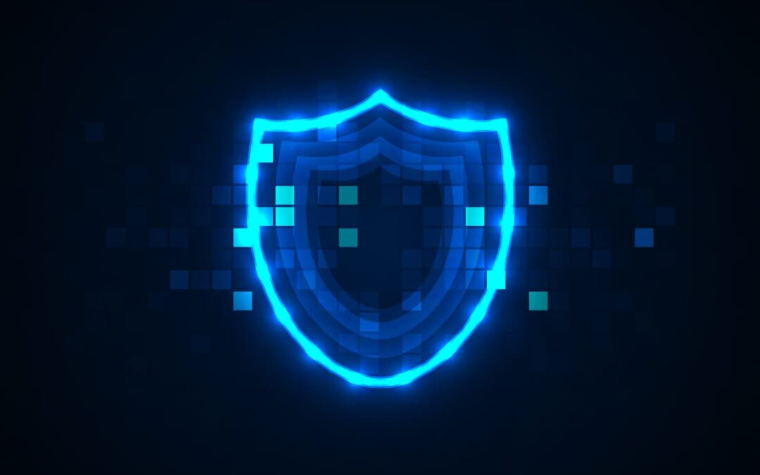 Digital shield design on dark background