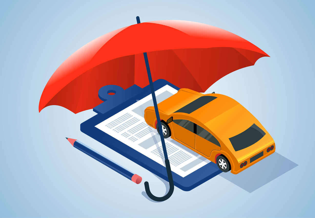 A drawing of a car sitting underneath an umbrella that symbolizes protection